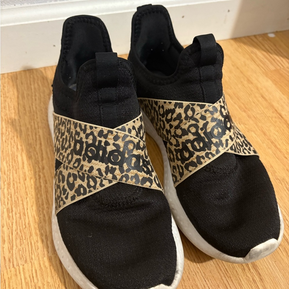 adidas Black and Tan Leopard Print Athletic Shoes